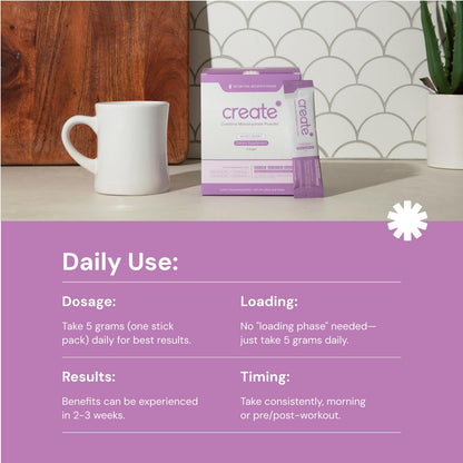 Create Single-Serve Creatine Monohydrate Powder – 5g Creapure Creatine, Sugar-Free, Vegan | Mixed Berry | 30 Portable Packets