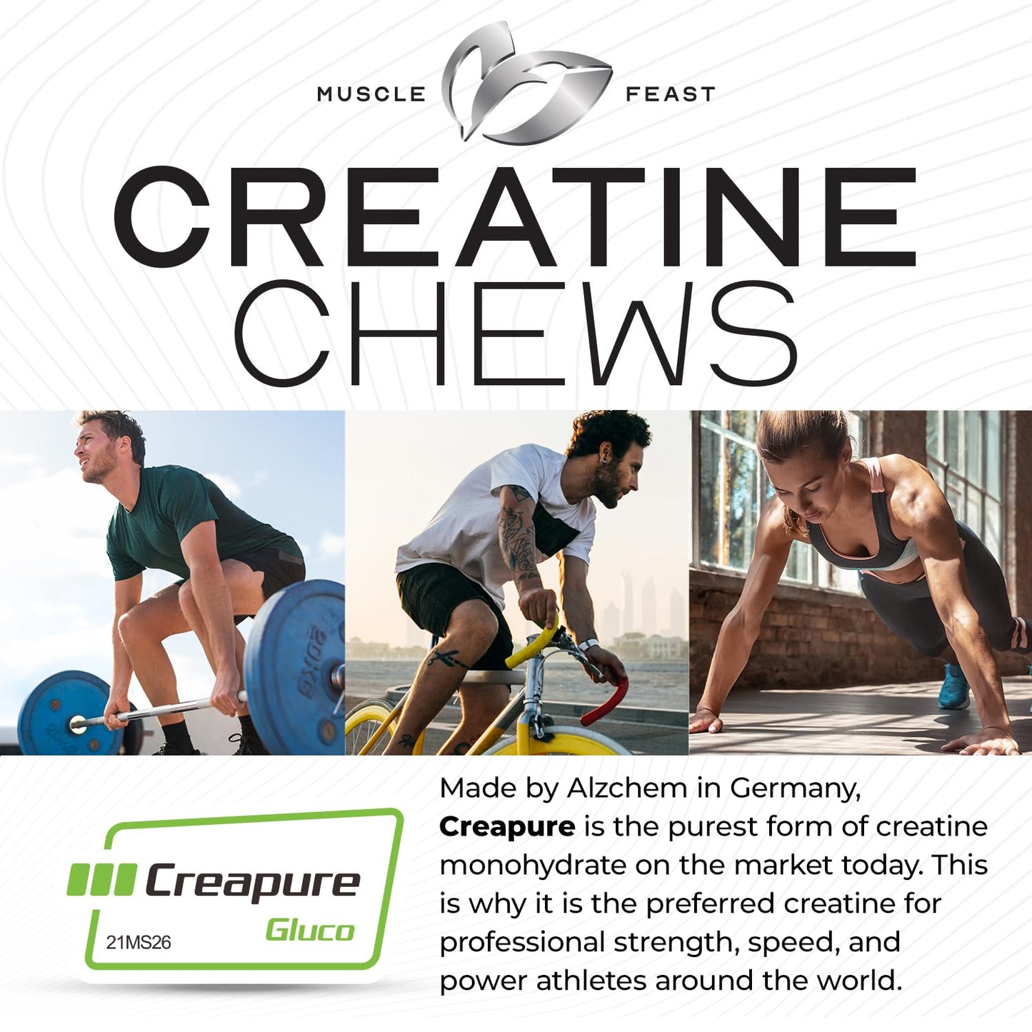 Muscle Feast Creatine Monohydrate Chewables – Vegan, Gluten-Free Creapure Tablets, Lemon Lime Flavor, 360 Tabs