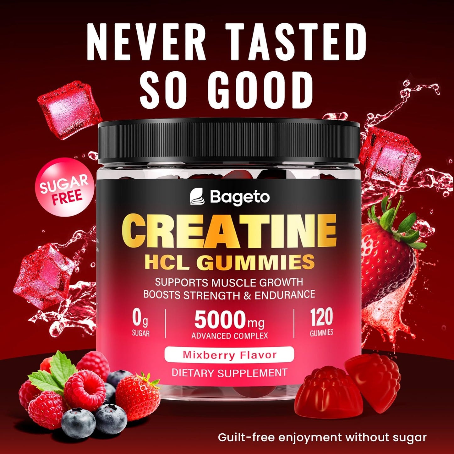 Creatine HCL Gummies for Men & Women | Sugar-Free, 120 Count Vegan Pre & Post Workout
