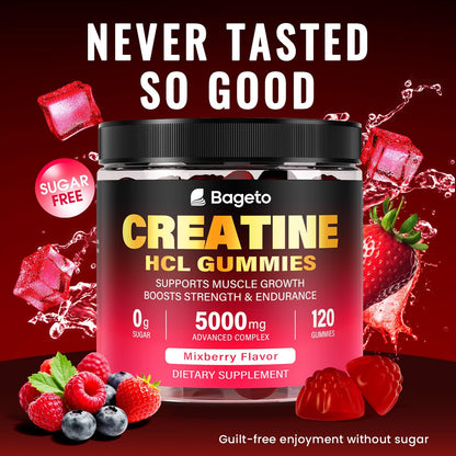 Creatine HCL Gummies for Men & Women | Sugar-Free, 120 Count Vegan Pre & Post Workout