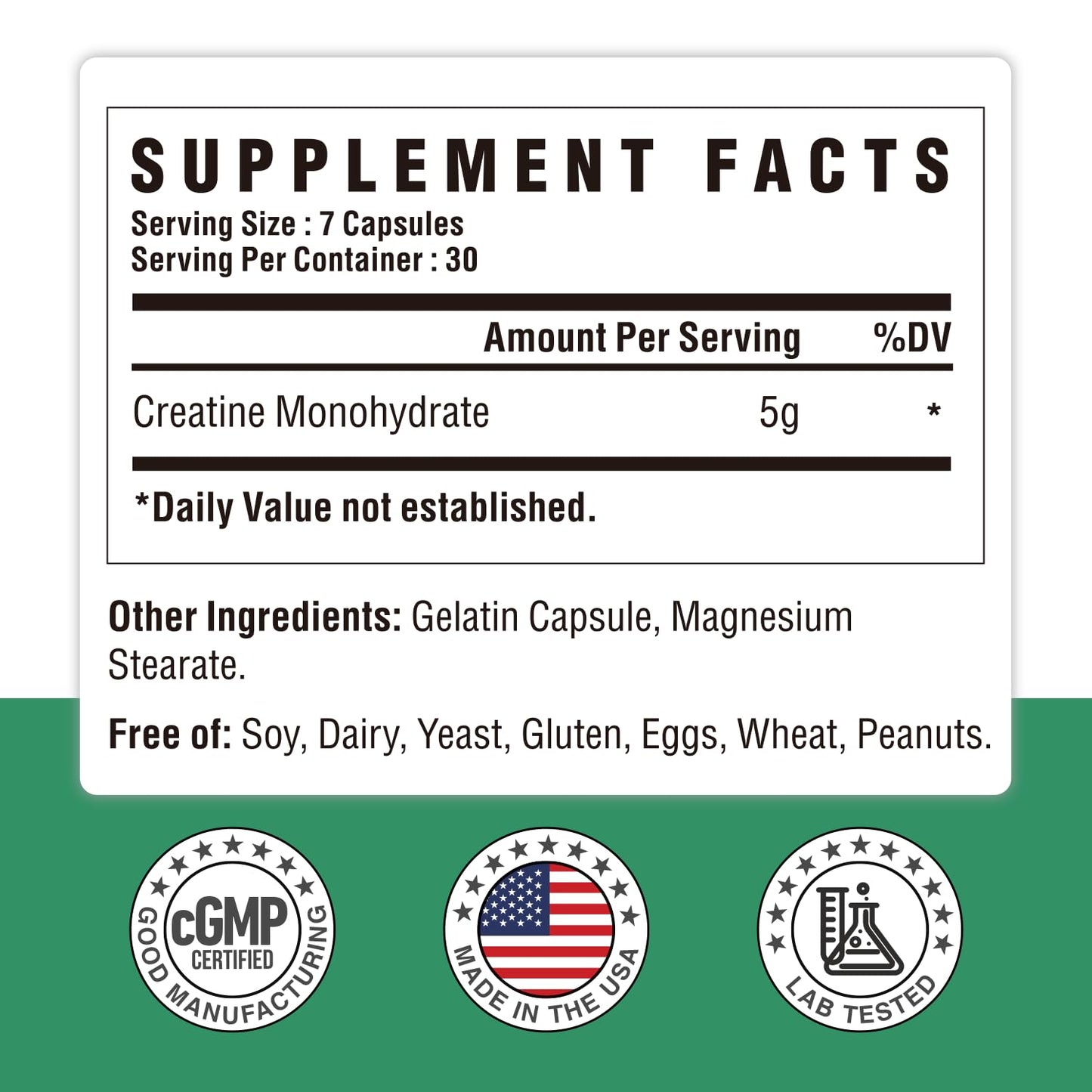 Creatine Monohydrate Capsules - Pure Micronized, Unflavored, 210 Capsules
