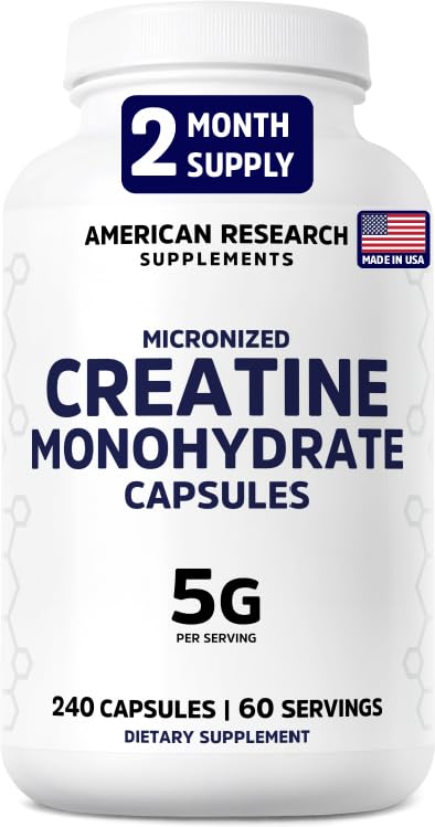 Creatine Monohydrate Capsules 5G – 60 Servings, 240 Capsules | Vegan
