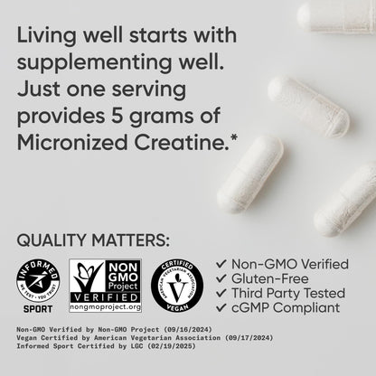 Sports Research Creatine Monohydrate Capsules - 5g per Serving, 30 Servings | Non-GMO, Vegan Certified