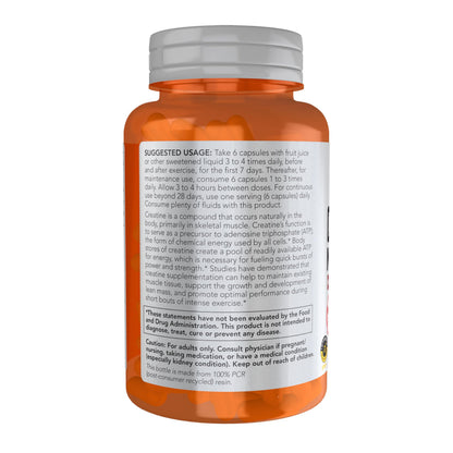 NOW Foods Creatine Monohydrate 750 mg – Mass Building & Energy Production, 120 Veg Capsules | Sports Nutrition