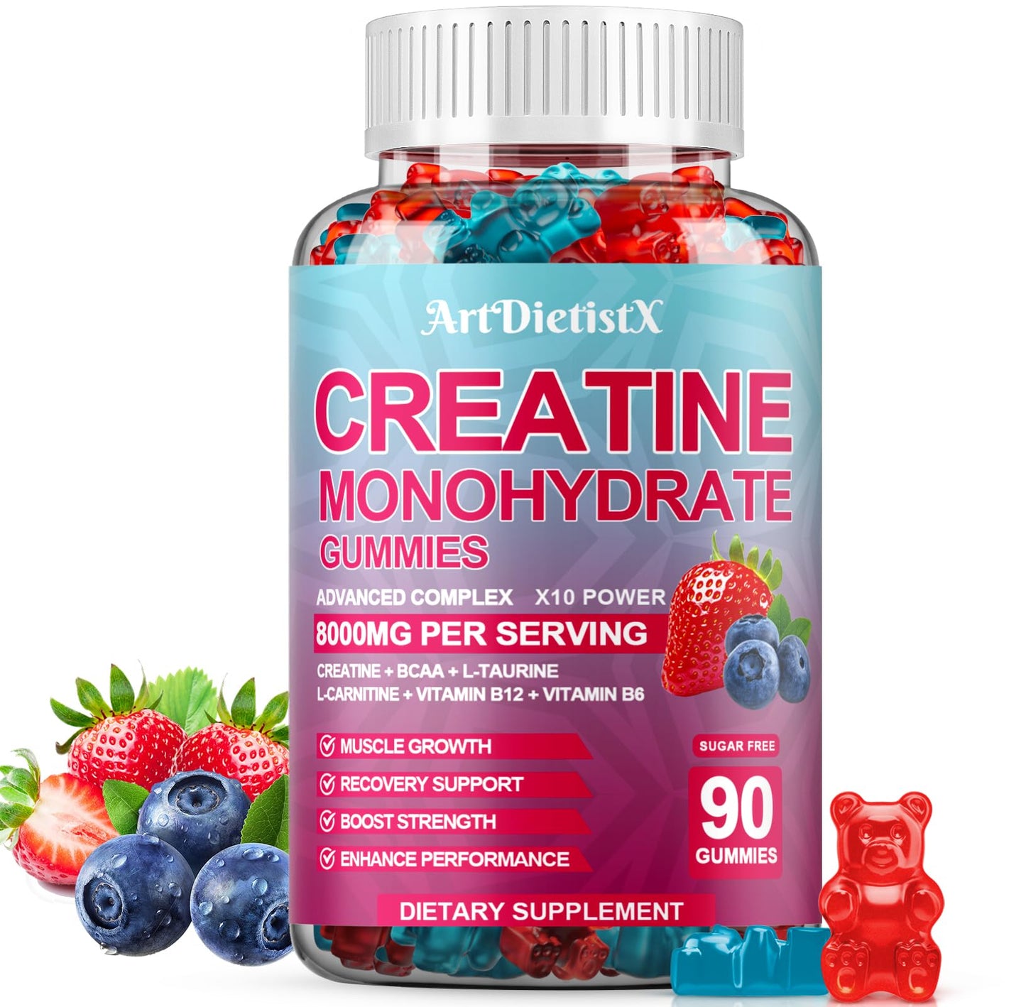 Creatine Monohydrate Gummies with BCAA, L-Carnitine & Vitamin B12 – Pre-Workout (90 Count)