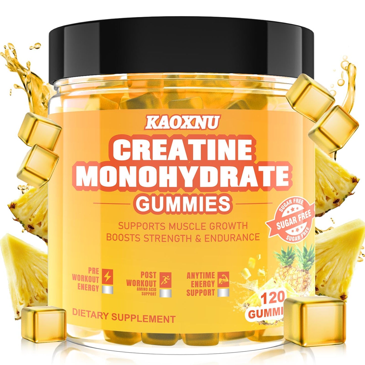 Creatine Monohydrate Gummies 5600mg – 120 CT, Sugar Free Vegan Pineapple Flavor