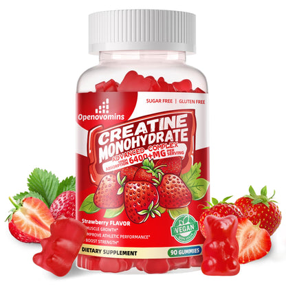 Creatine Monohydrate Gummies Complex – Advanced Formula with L-Taurine & Vitamin B12 | 90 Strawberry Gummies