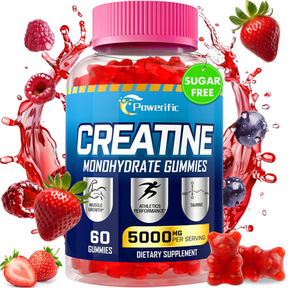 Creatine Monohydrate Gummies with Taurine, Vitamin B6 & B12 – Pre-Workout, Vegan, 60 Count