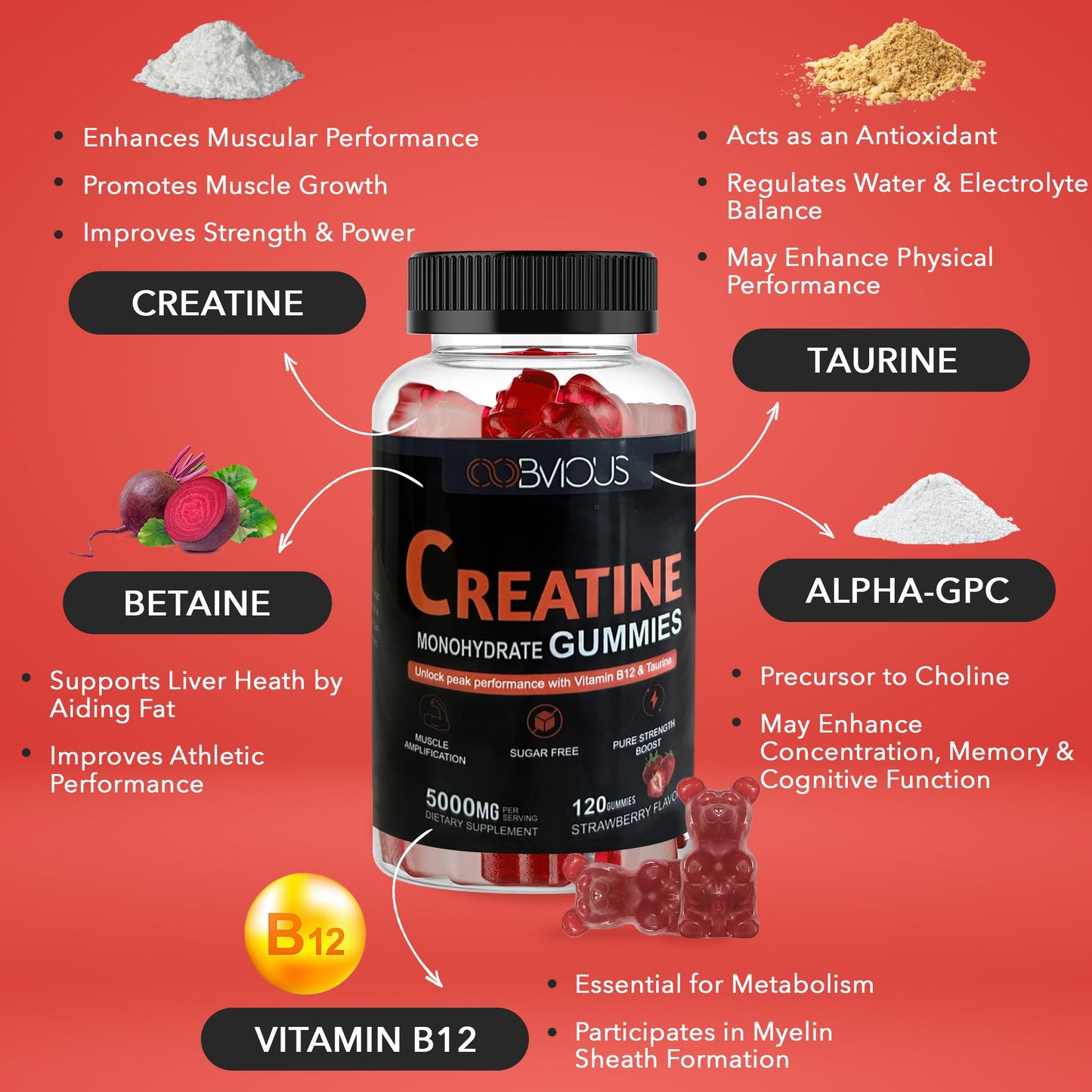 Creatine Monohydrate Gummies 240 (2 Pack) – Sugar-Free Pre-Workout for Men & Women