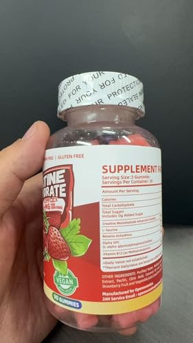 Creatine Monohydrate Gummies Complex – Advanced Formula with L-Taurine & Vitamin B12 | 90 Strawberry Gummies