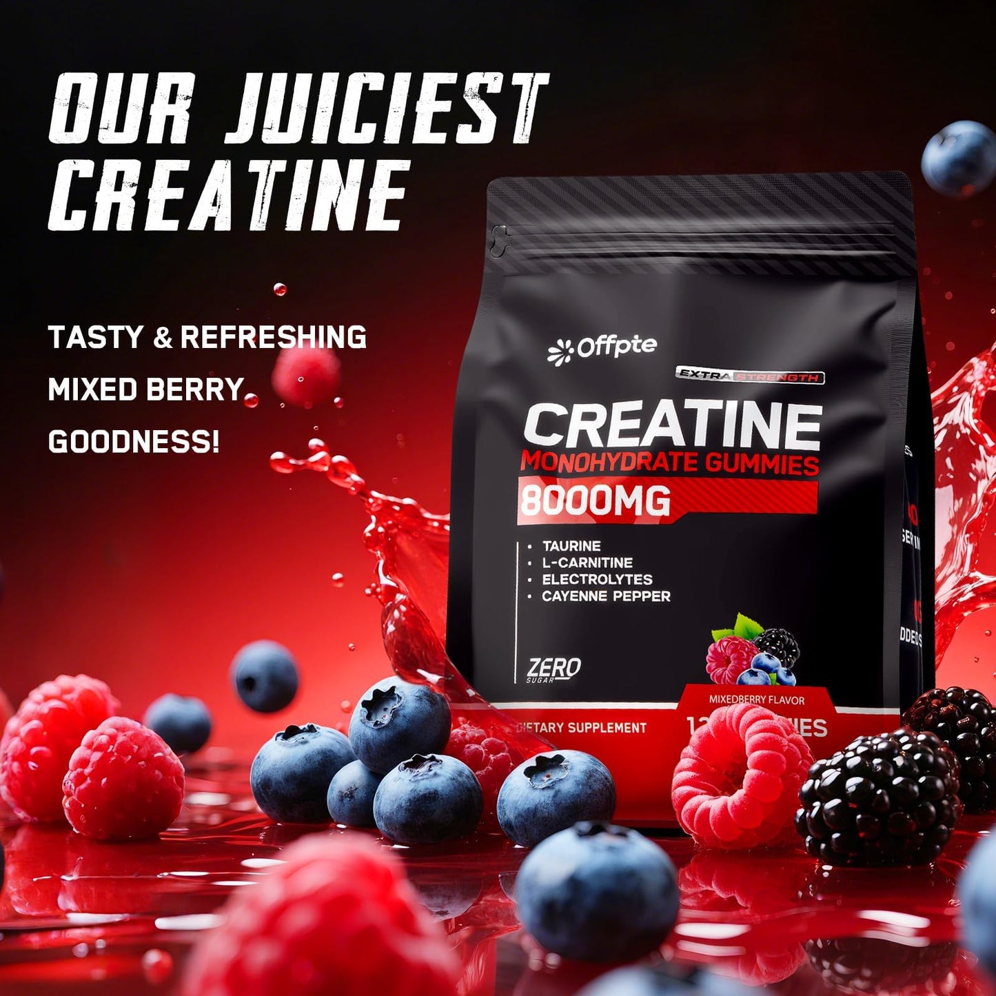 Creatine Monohydrate Gummies – Sugar-Free Vegan, 120 Ct | 8 g per Packet