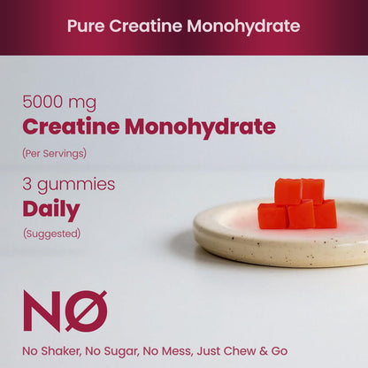 Creatine Monohydrate Gummies 5000 mg – Sugar Free, Strawberry Flavor