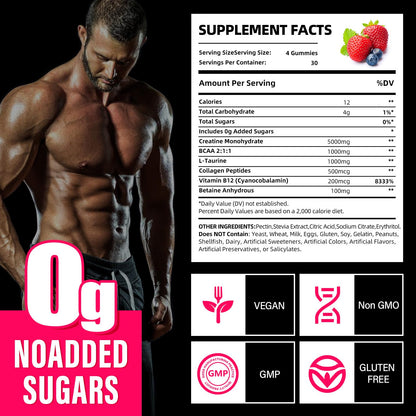 Creatine Monohydrate Gummies 5000mg – 120 Count, Mixed Berry
