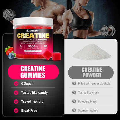 Creatine Monohydrate Gummies 5000mg – 120 Count, Mixed Berry