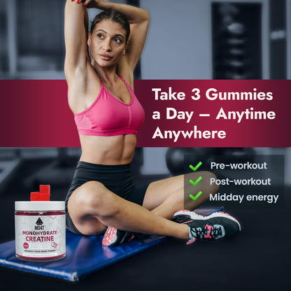 Creatine Monohydrate Gummies 5000 mg – Sugar Free, Strawberry Flavor