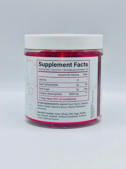 Creatine Monohydrate Gummies 5000 mg – Sugar Free, Strawberry Flavor