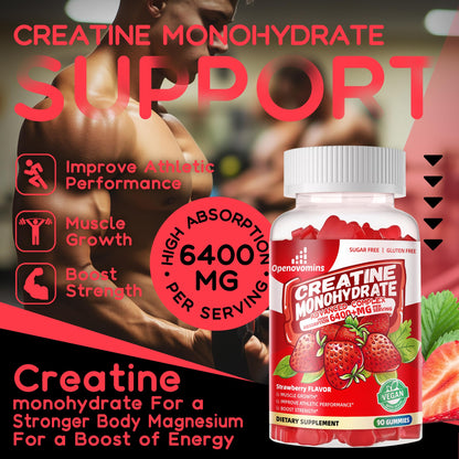 Creatine Monohydrate Gummies Complex – Advanced Formula with L-Taurine & Vitamin B12 | 90 Strawberry Gummies
