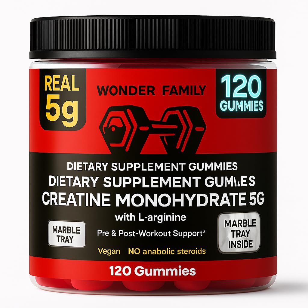 Creatine Monohydrate Gummies 5g – 5X Energy with B12, B6 & L-Arginine | Build Muscle & Strength – 120 Count