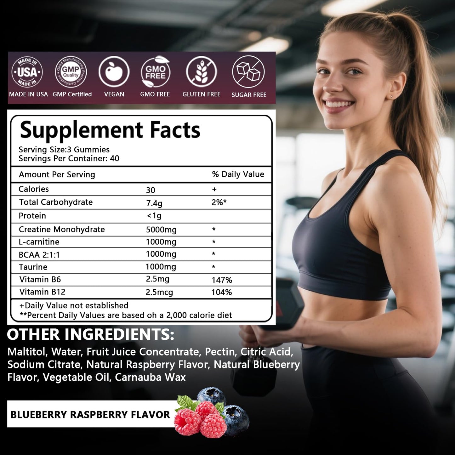 Creatine Monohydrate Gummies Complex 8000 MG for Men & Women | Energy & Muscle Support