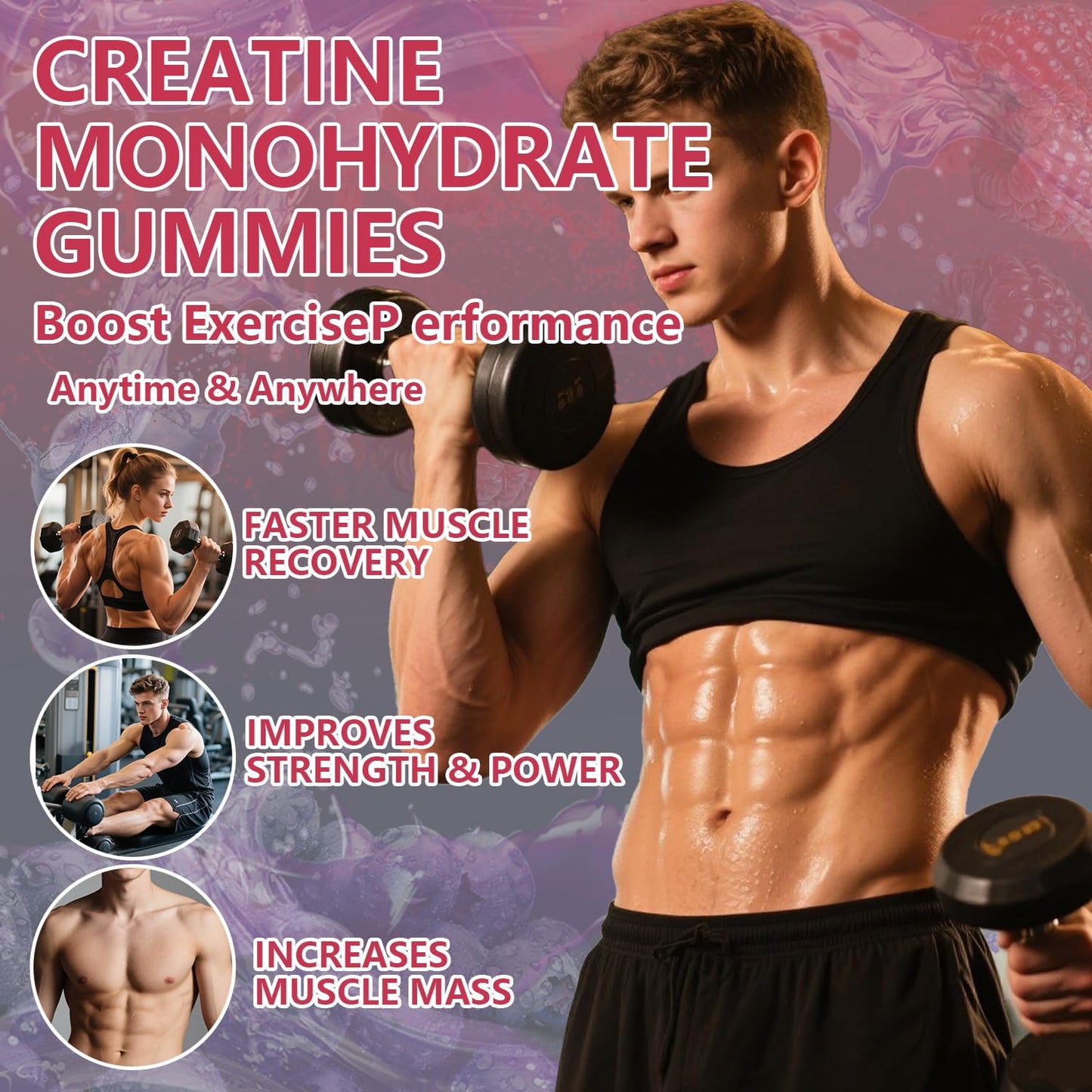 Creatine Monohydrate Gummies Complex 8000 MG for Men & Women | Energy & Muscle Support