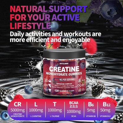 Creatine Monohydrate Gummies 8000 mg – Sugar Free, Vegan, Raspberry-Blackberry-Blueberry Flavor, 120 Count