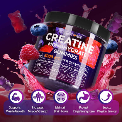 Swing Arm Creatine Monohydrate Gummies – 8000 mg/serving, 120 Vegan Sugar-Free (Raspberry & Blueberry)