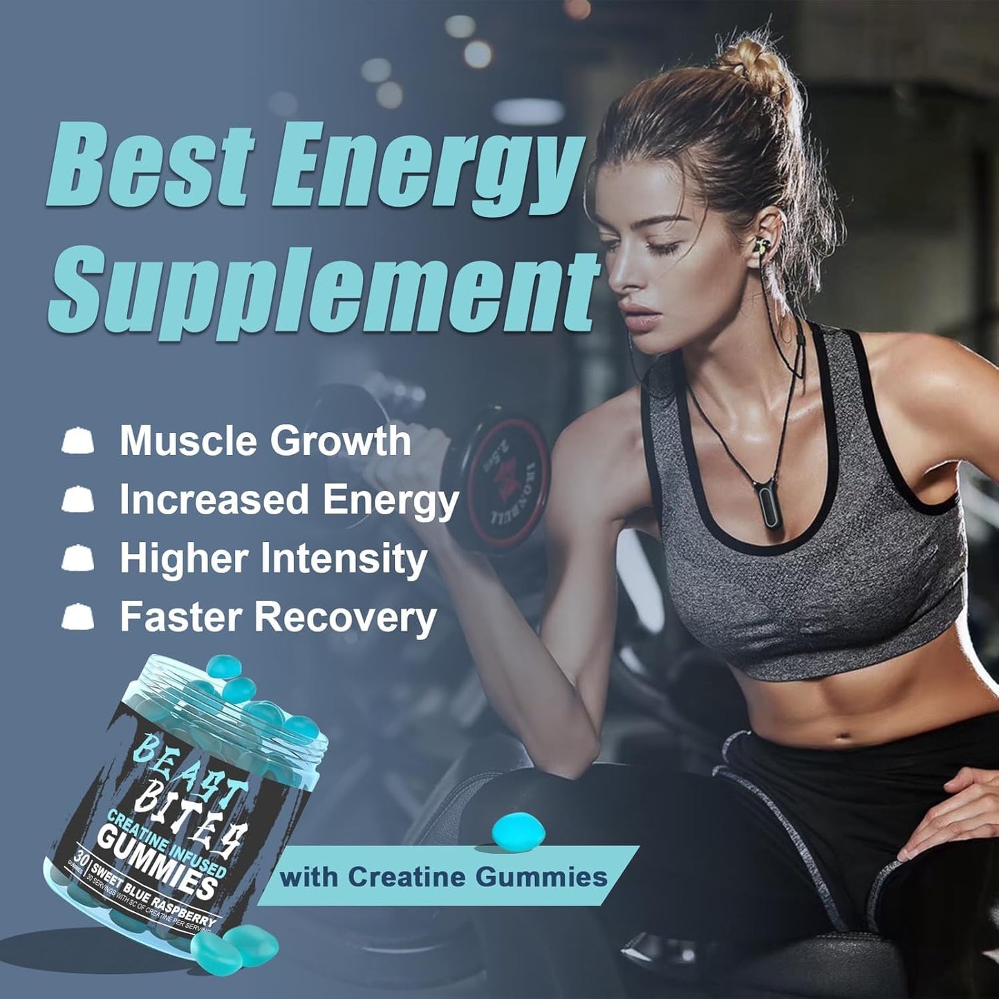 Creatine Monohydrate Gummies 5g - Vegan, Halal, Sugar-Free | Blue Raspberry