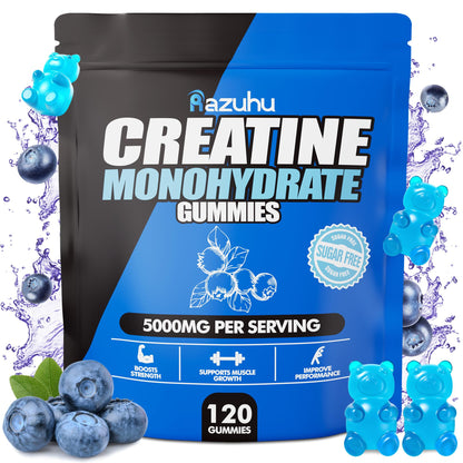 Pre Workout Creatine Gummies HCl Monohydrate | Blueberry 120 Gummies for Men & Women | Vital Source Whey Isolate