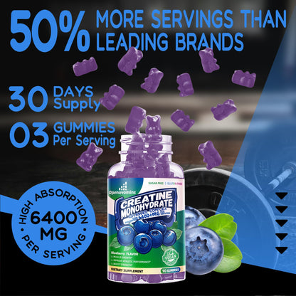 Creatine Monohydrate Gummies Complex – Sugar Free, Vegan, 180 Blueberry Gummies 2-Pack with Taurine & Vitamin B12