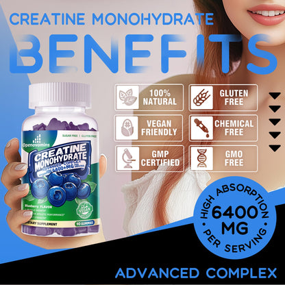 Creatine Monohydrate Gummies Complex – Sugar Free, Vegan, 180 Blueberry Gummies 2-Pack with Taurine & Vitamin B12