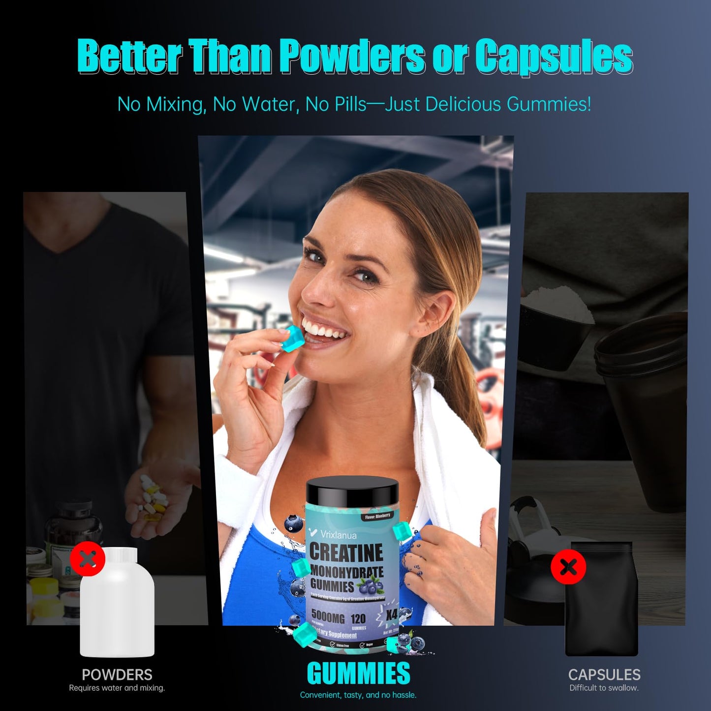 Creatine Monohydrate Gummies – 5g per Serving, Vegan, Sugar-Free, Blueberry | 120 Count