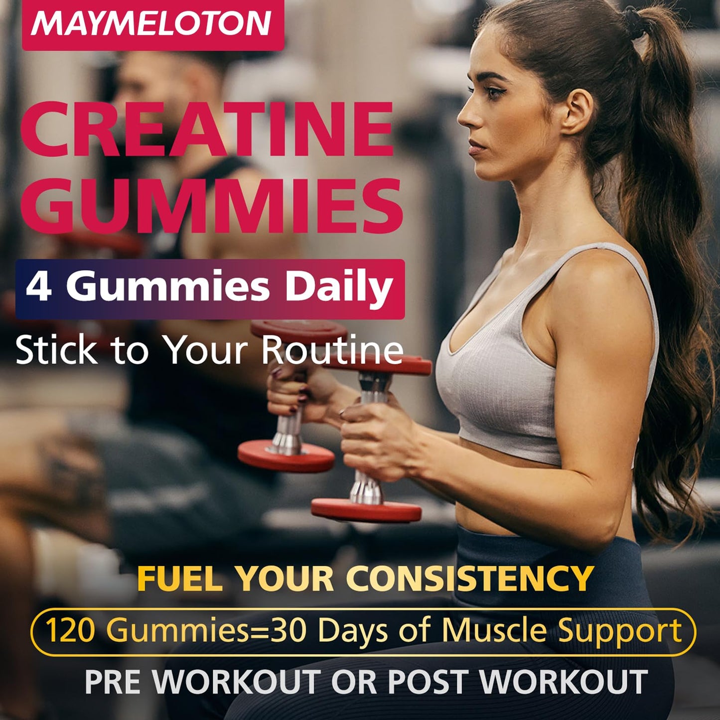 Creatine Monohydrate Gummies – Raspberry Flavor, 120 Count | For Men & Women | Fitness & Sports