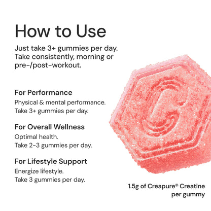Create Creatine Monohydrate Gummies – 1.5g Per Gummy, Sour Cherry, Vegan, Gluten‑Free