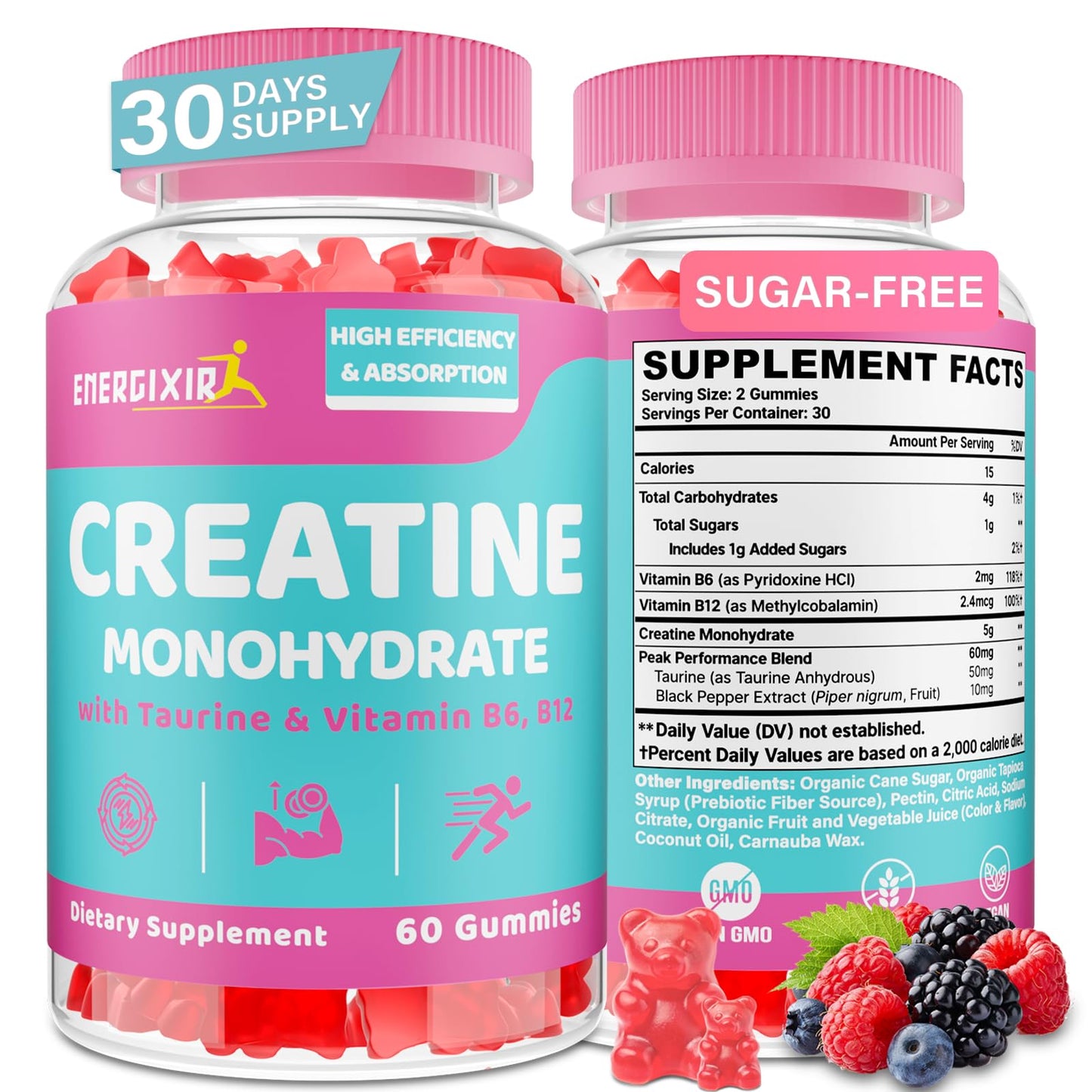 Creatine Monohydrate Gummies for Women – 60 Count | No Bloating, Taurine & B6