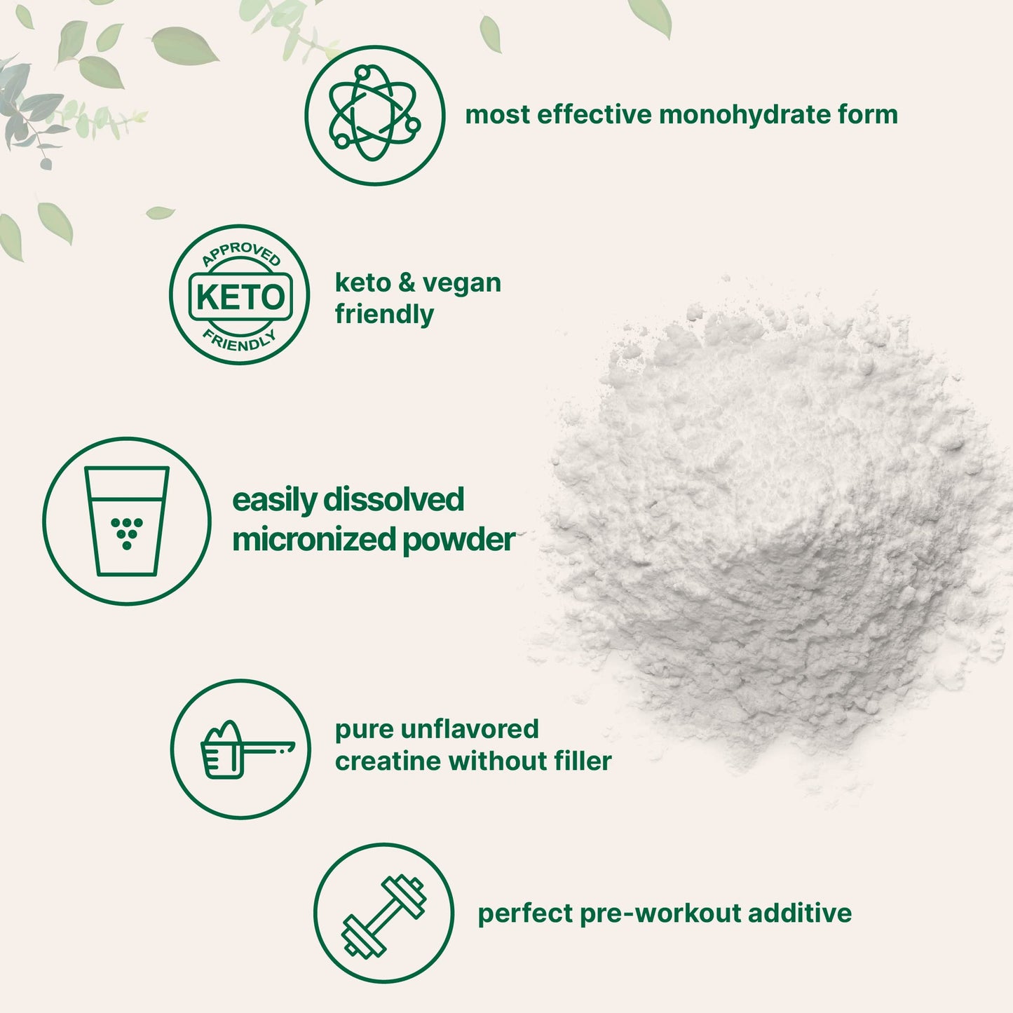 Instant Creatine Monohydrate Powder 500g – 5g/Serving, Unflavored, Keto & Vegan
