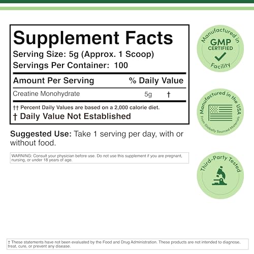 Creatine Monohydrate Powder 1.1lbs (100 Servings) – No Fillers, Vegan, Non-GMO, Gluten Free | Double Wood