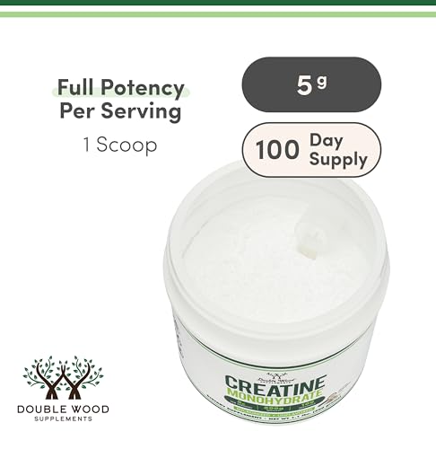 Creatine Monohydrate Powder 1.1lbs (100 Servings) – No Fillers, Vegan, Non-GMO, Gluten Free | Double Wood