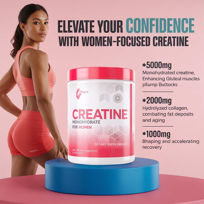 Creatine Monohydrate Powder for Women – 5000mg Creatine, 2000mg Collagen & 1g BCAA | 30 Servings