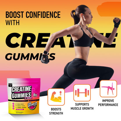 Creatine PreWorkout Gummies - 6g Monohydrate Per Serving | Vegan Watermelon | 120 Ct
