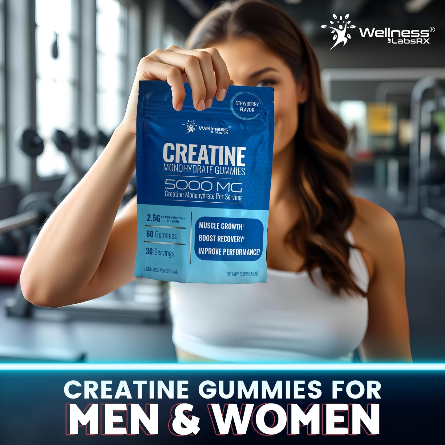 Creatine Gummies 5000mg – 30 Servings Strawberry Monohydrate