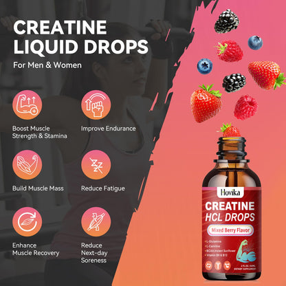 Creatine HCL Liquid Drops for Muscle Growth & Recovery – Vegan, Mixed Berry, 2 fl oz