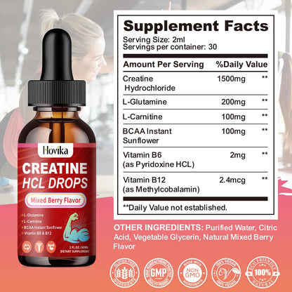 Creatine HCL Liquid Drops for Muscle Growth & Recovery – Vegan, Mixed Berry, 2 fl oz