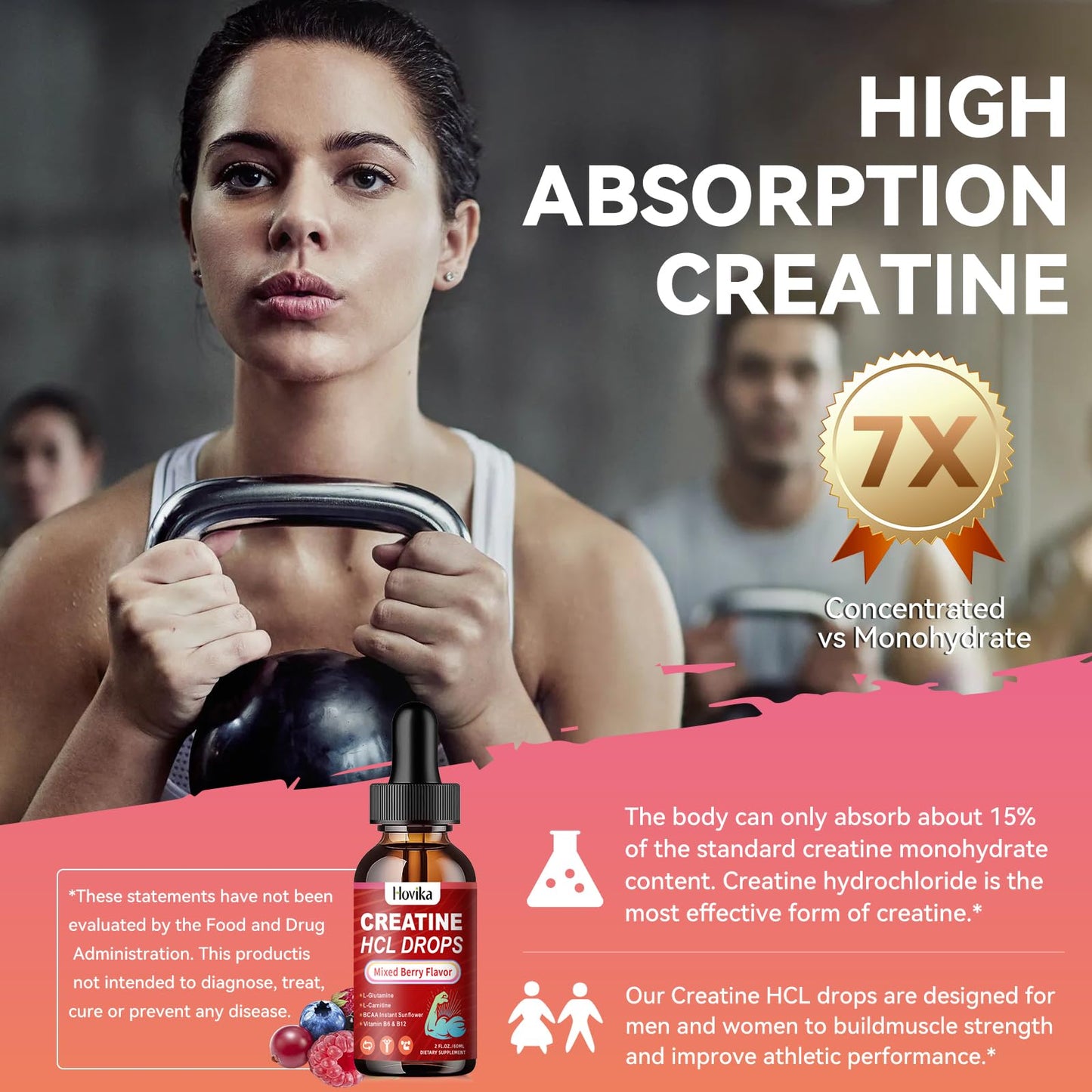 Creatine HCL Liquid Drops for Muscle Growth & Recovery – Vegan, Mixed Berry, 2 fl oz