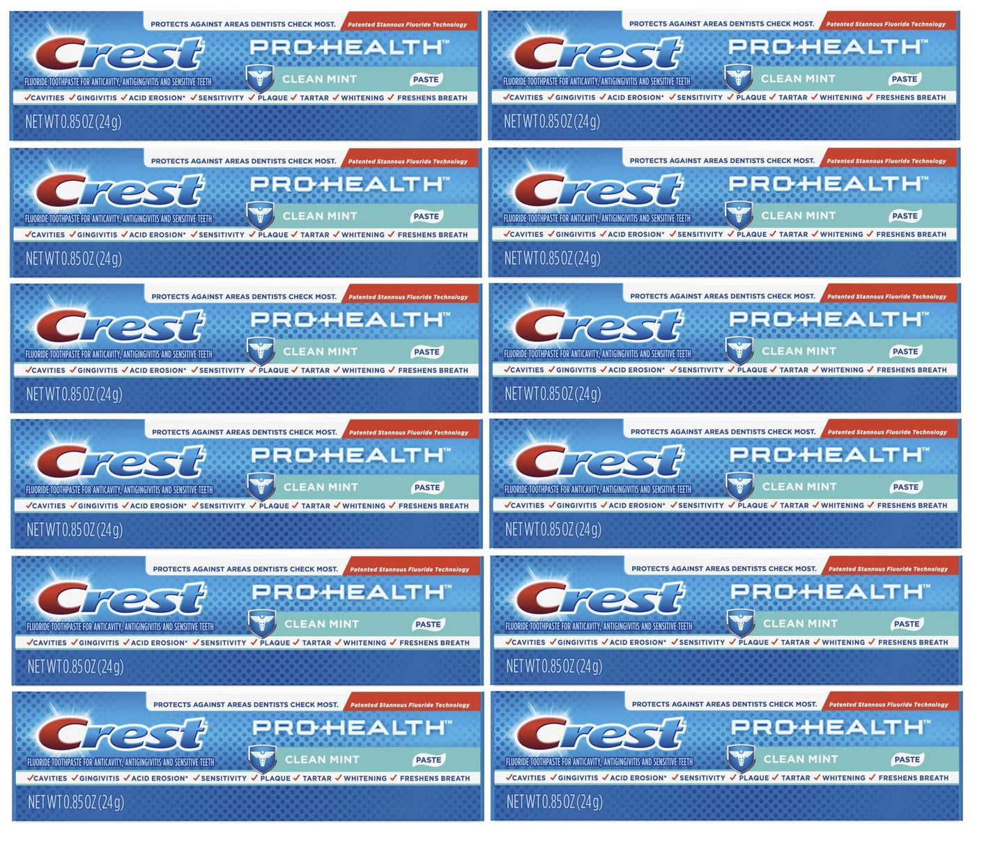 Crest Pro-Health Toothpaste – Clean Mint | Travel Size, TSA Approved, 0.85 oz (Pack of 12)
