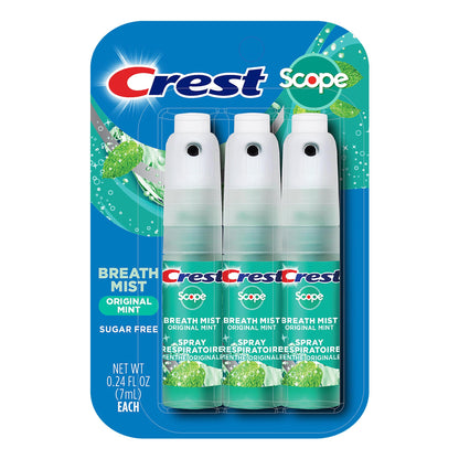 Crest Scope Breath Mist 3-Pack – Mint, 0.24 oz (7 mL) per spray, 0.72 oz total | Travel Friendly