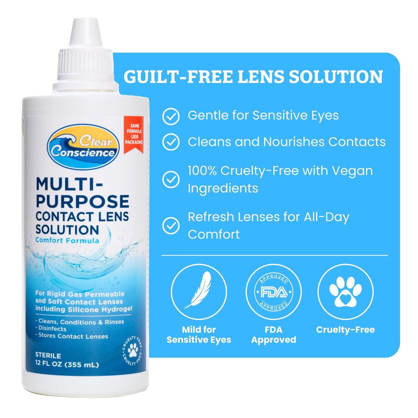 Cruelty-Free Contact Lens Solution 12oz – Clear Conscience (3 Pack)