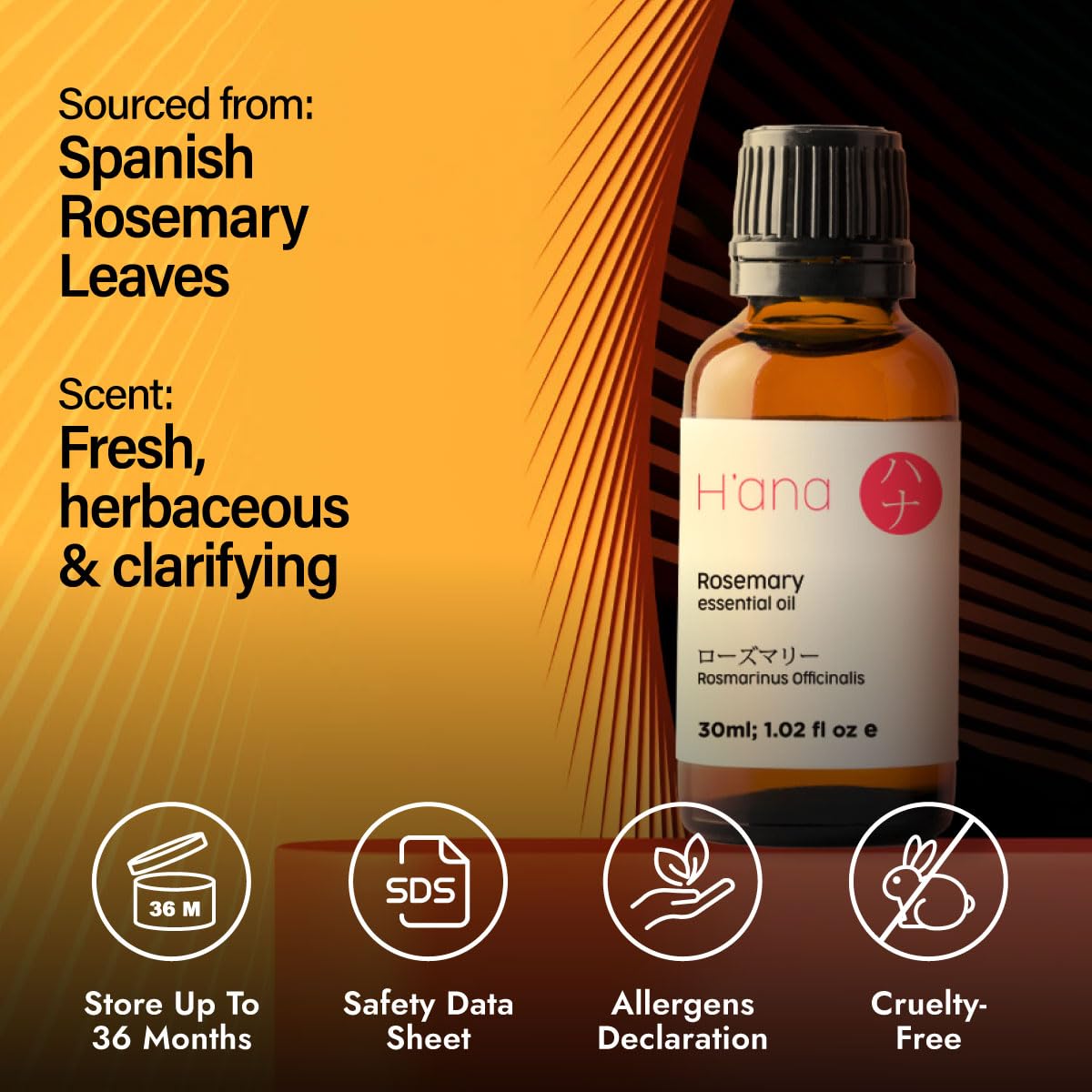 H'ana Rosemary Essential Oil - 1.02 Fl oz | Hair, Skin, Diffuser & DIY Craft