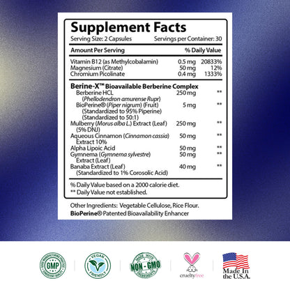 Research Verified Glucotrax - Berberine, Cinnamon, Gymnema | 3 Month Supply, 180 Capsules