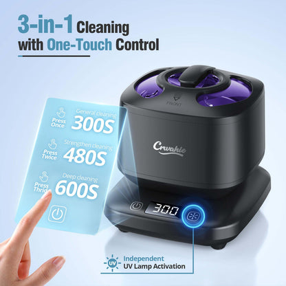 Ultrasonic Retainer Cleaner 45kHz - 3 Modes, Visible Window, Digital Timer - Black