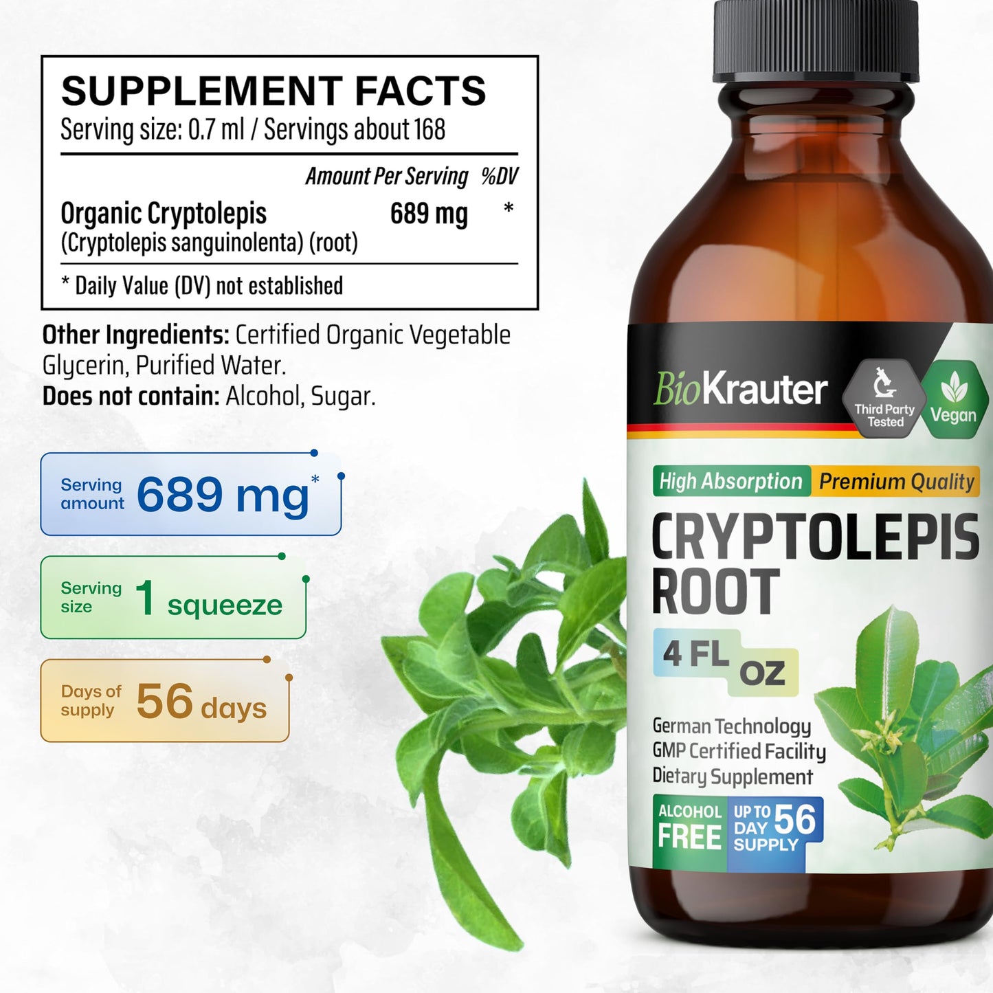 BIO KRAUTER Cryptolepis Sanguinolenta Extract — Vegan Immune Support Tincture, 4 Fl Oz (Pack of 2)